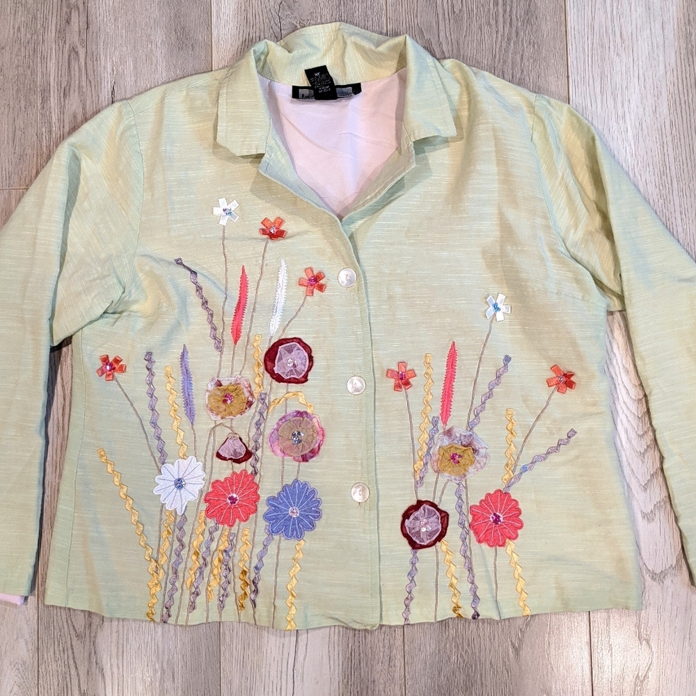 Indigo Moon Light Jacket Floral Embroidery XL